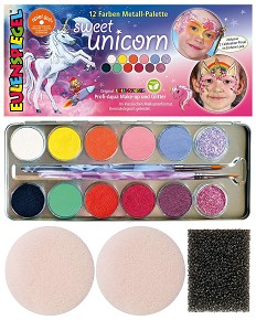 EULENSPIEGEL Sweet Unicorn Metall Palette (212264) - PROESSZIONÁLIS VÍZBÁZISÚ ARCFESTÉK ÉS TESTFESTÉK PALETTA  + ECSET