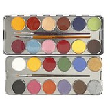 EULENSPIEGEL 24 Farben Metall Palette (224007) - PROFESSZIONÁLIS VÍZBÁZISÚ ARCFESTÉK ÉS TESTFESTÉK PALETTA  + ECSET