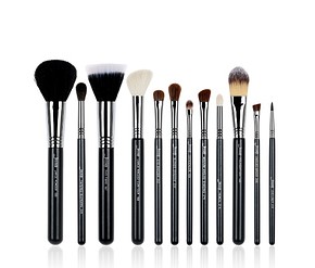 JESSUP 12 pcs Brush Pro Set Black/Silver T129 - PROFESSZIONÁLIS SMINKECSET KÉSZLET ARCRA SZEMRE TESTRE